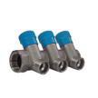 Colector niquelado 3/4'' Macho-Fêmea com 3 saídas com válvula, manipulo azul