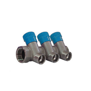 Colector niquelado 3/4'' Macho-Fêmea com 3 saídas com válvula, manipulo azul