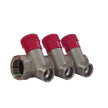 Colector niquelado 3/4'' Macho-Fêmea com 3 saídas com válvula, manipulo vermelho