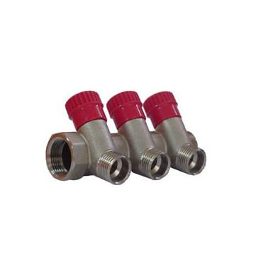 Colector niquelado 3/4'' Macho-Fêmea com 3 saídas com válvula, manipulo vermelho