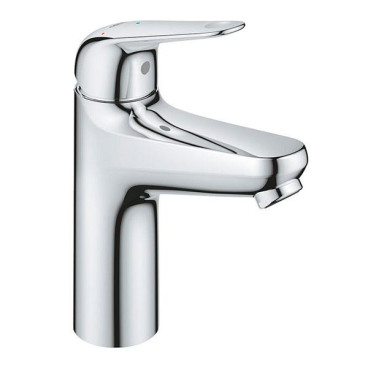 Torneira monocomando de lavatório com válvula de descarga click clack, sistema Cold Start, Tamanho M, Euroeco, cromado, Grohe 