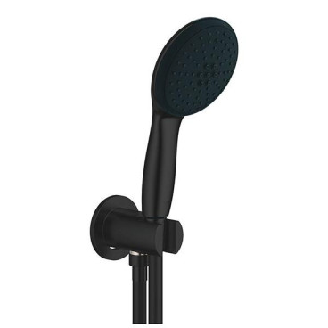 Chuveiro de mão 2 jatos (Rain, Jet) 9 l/min, curva de saída com suporte e bicha com 1,5 m, Tempesta 110, preto mate, Grohe 264