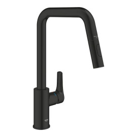 Torneira monocomando de cozinha bica U com chuveiro Eurosmart, preto mate, Grohe 306192430
