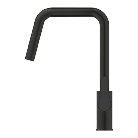 Torneira monocomando de cozinha bica U com chuveiro Eurosmart, preto mate, Grohe 306192430