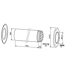Troço reto 1000 mm macho-fêmea de 80 mm com espeçhos e grelha para exaustão de esquentadores, Bosch 7719001802