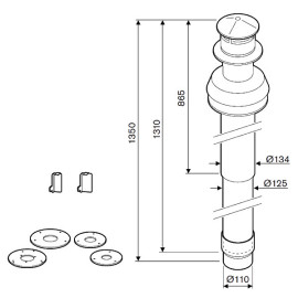 Kit saída vertical 80/110 (troço reto 1350 mm + defletor) para exaustão de esquentadores, Bosch 7719001781