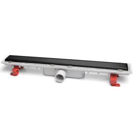 S-650 Calha de duche LINNUM 65 cm com grelha Soft e aro oculto negro mate, saída de colar 40F/50M mm, Jimten 113410