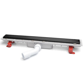 S-650 Calha de duche LINNUM 65 cm com grelha Soft e aro oculto negro mate, saída PP 45º 40/50 mm, Jimten 113411