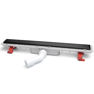 S-650 Calha de duche LINNUM 65 cm com grelha Soft e aro oculto negro mate, saída PP 45º 40/50 mm, Jimten 113411