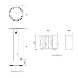 Bomba de calor AQS Aéromax Split 270 L, Thermor 602120 (296518 + 232003)