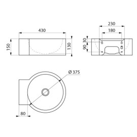 Lavatório REDO inox satinado sem furo ladrão, sem furo Ø 35 mm ao centro, Delabie 120710