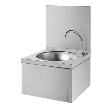 Lava-mãos SXS mecânico inox satinado com torneira, com respaldo, Delabie 182320