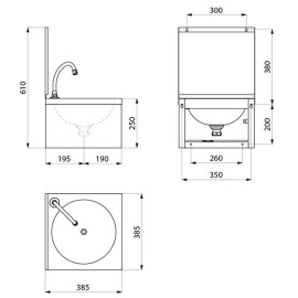 Lava-mãos SXS mecânico inox satinado com torneira, com respaldo, Delabie 182320