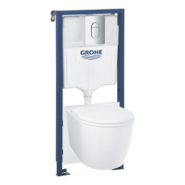 Pack sanita suspensa Bau Ceramic, estrutura, placa de comando e sanita com tampo com soft close, Grohe 103849SH00