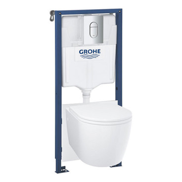 Pack sanita suspensa Bau Ceramic, estrutura, placa de comando e sanita com tampo com soft close, Grohe 103849SH00