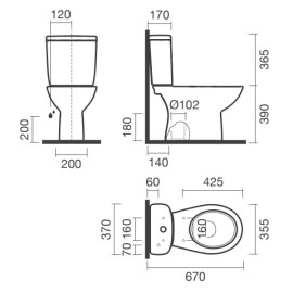 Autoclismo compacto CENT com entrada lateral, descarga dupla 3/6L, branco, Sanitana S10206504700000