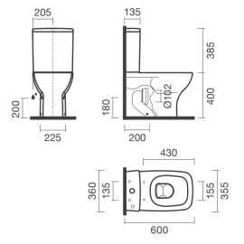 Autoclismo compacto POP SQUARE, entrada inferior,descarga dupla 3/4,5L, montado, branco, Sanitana S10077366600001