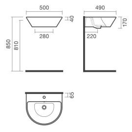 Lavatório LOFT 55 mural (550x490x170) com furo para torneira, com furo de nível, branco, Sanitana S10205836200001
