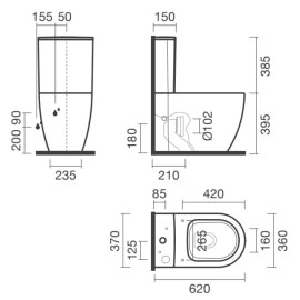 Autoclismo compacto para sanita CORAL Rimless, entrada inferior, descarga dupla 3 - 4,5l, branco, Sanitana S10064066600001