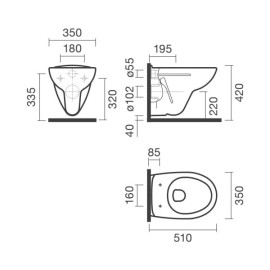 Sanita suspensa CENT, descarga horizontal, branco, Sanitana S10213500000000