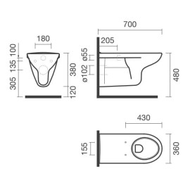 Pack sanita suspensa + tampo ADAPT, adaptada a pessoas com mobilidade reduzida, descarga horizontal, branco, Sanitana S102131000