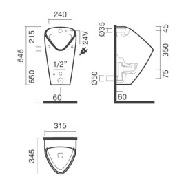 Urinol CAPRI SENSOR entrada e saída de água horizontais branco, Sanitana S10218000000000