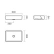 Lavatório HALO 60 rectangular, pousar (600x380x140) sem furo para torneira, sem furo de nível, branco mate, Sanitana S10209250