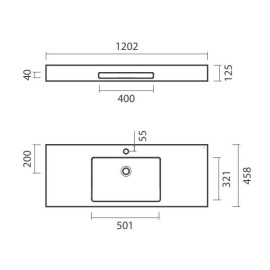 Lavatório EVEN 120, 1 cuba centrada, Solid Surface, com furo para torneira, sem furo de nível, com toalheiro, branco, Sanitana