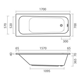 Banheira NEXO 1700x700 mm em acrílico branco, Sanitana S20036500000000