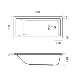 Banheira acrílica CUBIC 1500x70 mm, Sanitana S20024100000000