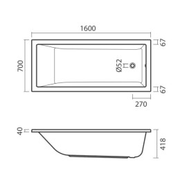 Banheira acrílica CUBIC 1600x70 mm, Sanitana S20024200000000