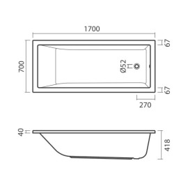 Banheira acrílica CUBIC 1700x70 mm, Sanitana S20024300000000