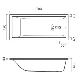 Banheira acrílica CUBIC 1700x750 mm, Sanitana S20024600000000