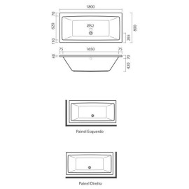 Banheira simples VITA 1800x800, retangular, em acrílico, branco, Sanitana S20046600000000