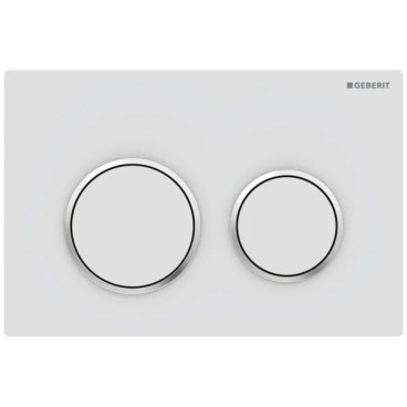 Placa de comando Omega20 dupla descarga, branco mate e anéis cromado brilhante, antidedadas, Geberit 115.085.JT.1