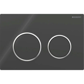 Placa de comando Omega20 dupla descarga, preto mate e anéis cromado brilhante, antidedadas, Geberit 115.085.14.1