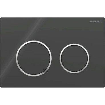 Placa de comando Omega20 dupla descarga, preto mate e anéis cromado brilhante, antidedadas, Geberit 115.085.14.1