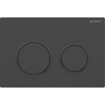 Placa de comando Omega20 dupla descarga, preto mate e anéis pretos, antidedadas, Geberit 115.085.16.1