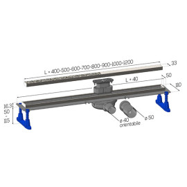 Calha de duche 60 cm Plus Reversível, grelha AISI 316, Ghidini 4020600