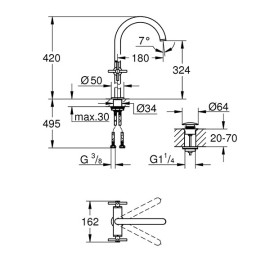 Misturadora lavatório alta XL Atrio Graphite escovado, Grohe 21044AL3