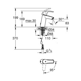Misturadora lavatório Eurosmart 2015 tam M, Grohe 2339410E