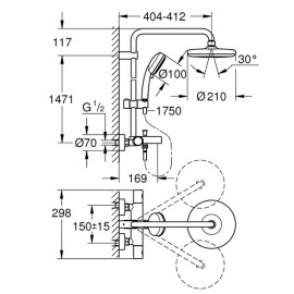 Sistema banheira Termo Tempesta 210, Grohe 26223001