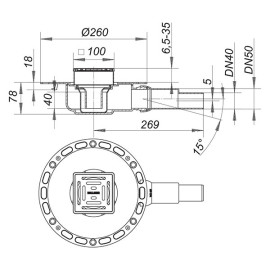 Sifão chão TistoPlan VC10 com grelha e aro em inox 10x10 cm e tela, Dallmer 513748