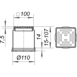 Grelha 10 x 10 cm E10, grelha inox e aro de ABS, Dallmer 510006
