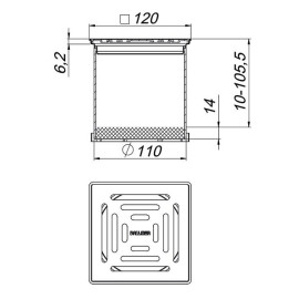 Grelha 12 x 12 cm E12, grelha e aro em inox, Dallmer 510310