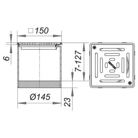 Conjunto grelha 15 x 15 cm VES15, grelha 5 mm e aro de inox, aparafusada, carga 1,5 ton, ajustável lateralmente, Dallmer 500168
