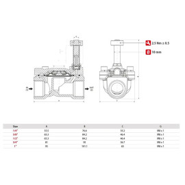 Corpo eletroválvula 2/2 1/2'' de latão, acionamento indireto e normalmente aberta com juntas NBR, Aignep 04F05214N0
