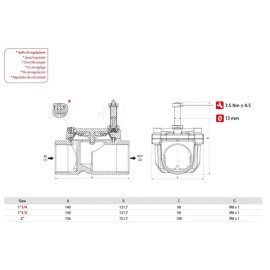 Corpo eletroválvula 2/2 1''1/2 de latão, acionamento indireto e normalmente aberta com juntas NBR, Aignep 04FXG240N1
