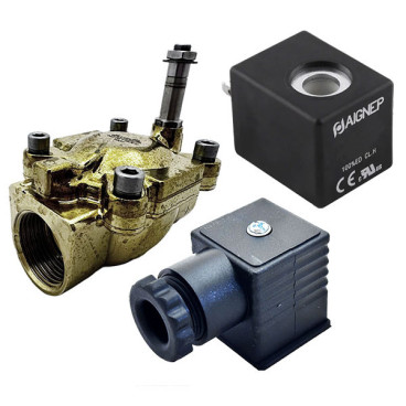 Eletroválvula 2/2 1'' de latão, acionamento indireto e normalmente fechada com juntas NBR, 12V DC, Aignep