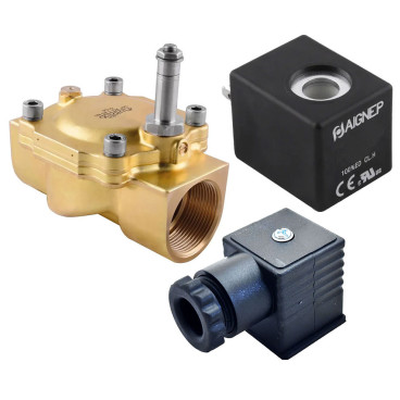 Eletroválvula 2/2 1''1/4 de latão, acionamento indireto e normalmente fechada com juntas NBR, 12V DC, Aignep